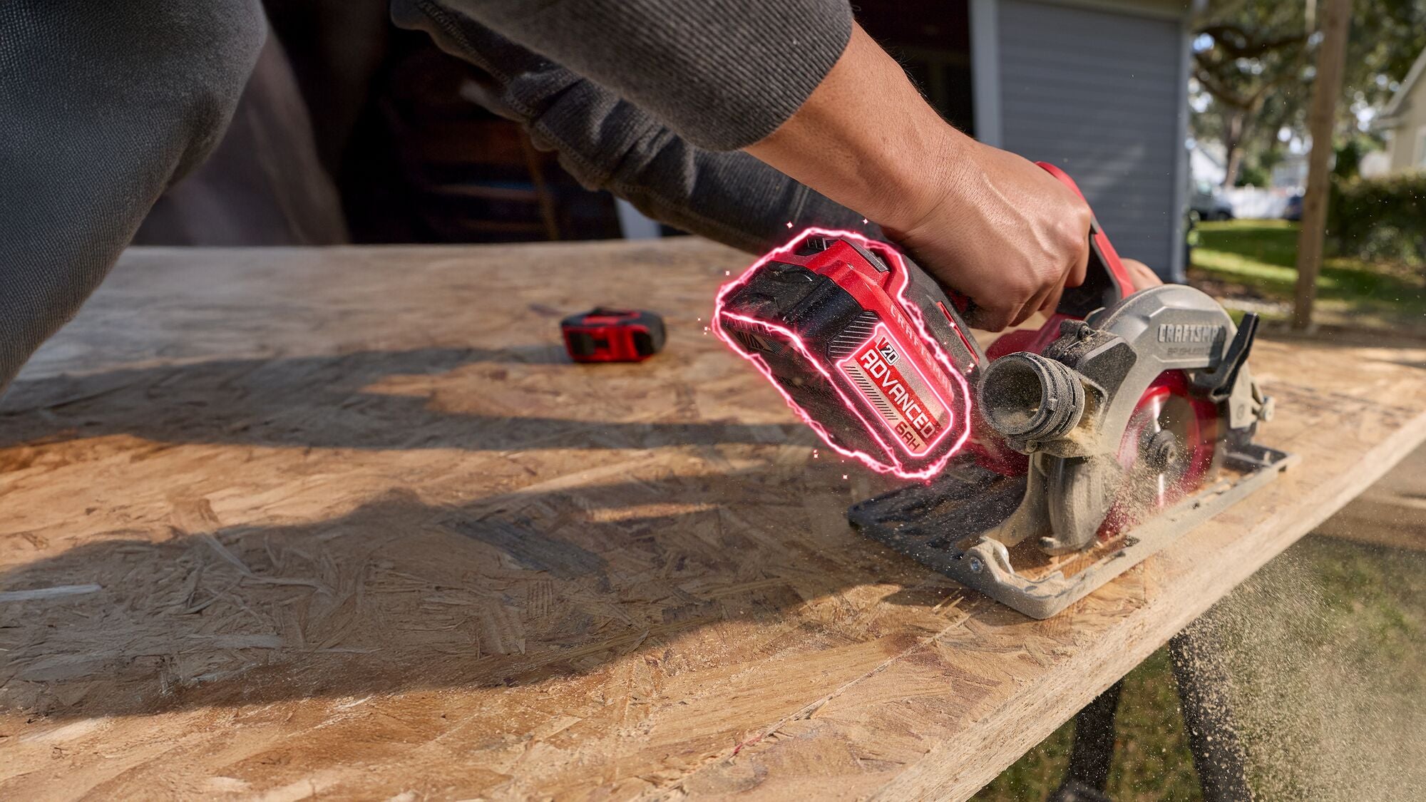 CRAFTSMAN V20 ADVANCED battery powering a circular saw