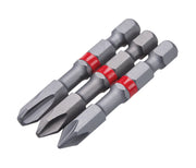 Photo of three Craftsman screwdriver bits with red bands, model CMAF2PH-3, front angle, on white background.