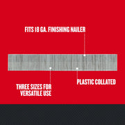 CRAFTSMAN CMBN18PP finish nail strip, plastic collated, fits 18 gauge finishing nailer, graphics front view.