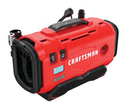 Photo of Craftsman CMCE520B portable red air inflator with digital display, side view on white background.