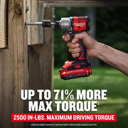 Photo of a Craftsman cordless impact driver CMCF830D2 driving a large screw into wood, outdoor setting.