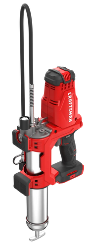 Craftsman cordless grease gun CMCGG001B, red and black, front angle on white background.