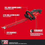 Photo of Craftsman hedge trimmer CMCHTS820B, side view on white background, showing 22 in. dual action blades, black wrap handle.