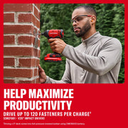 Photo of Craftsman CMCK201D1 V20 impact driver used on a brick pillar outdoors, red and black power tool.