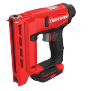 Photo of Craftsman cordless nailer CMCN410B, red and black, shown at front angle on white background.