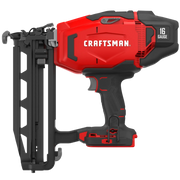 Photo of Craftsman 16 gauge cordless nailer, SKU CMCN616B, side view on white background, red and black tool body.