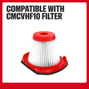 Craftsman HEPA filter with red base and top, SKU CMCVHF10, vacuum accessory, front angle photo.