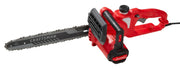 Photo of Craftsman CMECS614 electric chainsaw, red body, black blade, side angle on white background.