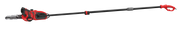 Photo of Craftsman electric pole saw CMECSP610, red and black, side view, extended shaft on white background.