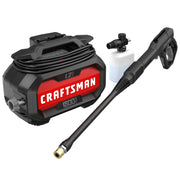 Craftsman 1800PSI portable pressure washer CMEPW1800, black and red, side angle with accessories.