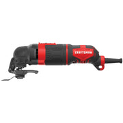 Side view photo of Craftsman CMEW400 oscillating multi-tool with black and red body on white background.