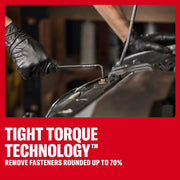 Gloved hand uses CRAFTSMAN hex key on a fastener; text highlights Tight Torque Technology for removing rounded bolts.