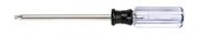 Photo of Craftsman CMHT65038 Phillips screwdriver with a clear handle and long metal shaft, side angle, white background.