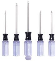 Photo of CRAFTSMAN CMHT65051 Torx screwdriver set with clear handles, five pieces, front view on white background.