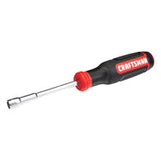 Photo of Craftsman nut driver with black and red handle, model CMHT65083, side angle on white background.
