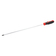 Craftsman long Phillips screwdriver with black and red handle, side angle, CMHT65155.