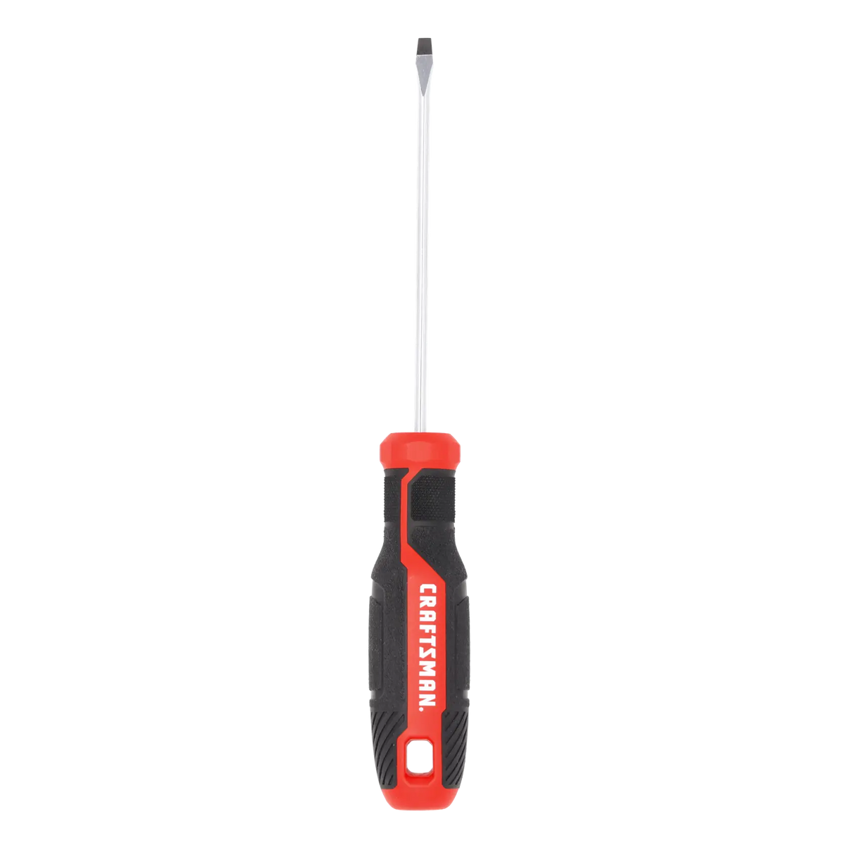 Front view photo of Craftsman flathead screwdriver with black and red handle, SKU CMHT65158, on white background.