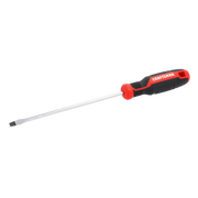 Photo of Craftsman flathead screwdriver with black and red handle, SKU CMHT65161, side angle on white background.
