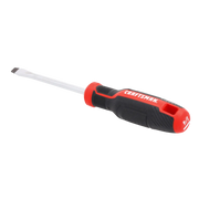 Photo of Craftsman flathead screwdriver CMHT65164 with black and red handle, side angle on white background.