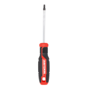Front view photo of Craftsman screwdriver with red and black handle, long shaft, and star tip, CMHT65177.