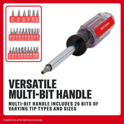 Craftsman multi-bit handle screwdriver shown with 26 interchangeable bits for various screw types and sizes.