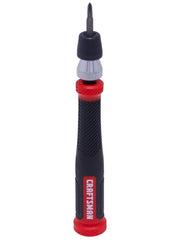 CRAFTSMAN CMHT68004 precision screwdriver with black and red handle, photographed upright on white background.