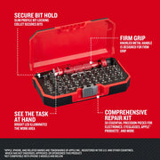 Photo of Craftsman precision repair tool kit CMHT68011N with 50 pieces, open red case, tools and bits visible.
