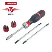 Craftsman V Series graphics screwdriver set CMHT68142V, black and red handle, bits, and rods, front angle.