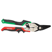 Craftsman CMHT73557 straight cut aviation snips with red and green handle, side angle photo.