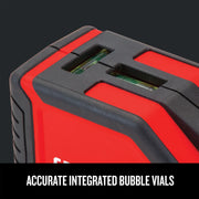 Close-up photo of Craftsman graphics tool CMHT77634 showing integrated bubble vials on red and black housing.