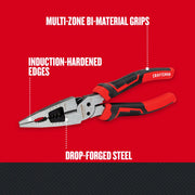 Craftsman pliers with red and black multi-zone grips, drop-forged steel, induction-hardened edges, CMHT81715.