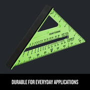 Photo of Craftsman bright green rafter square with bold black markings, model CMHT82386G, on white background.