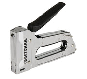 Photo of Craftsman heavy-duty staple gun CMHT82644, chrome finish, side angle on white background.