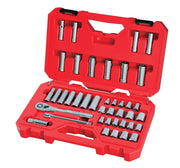 Craftsman socket and ratchet set CMMT12018 in a red hard case, photo from above on white background.