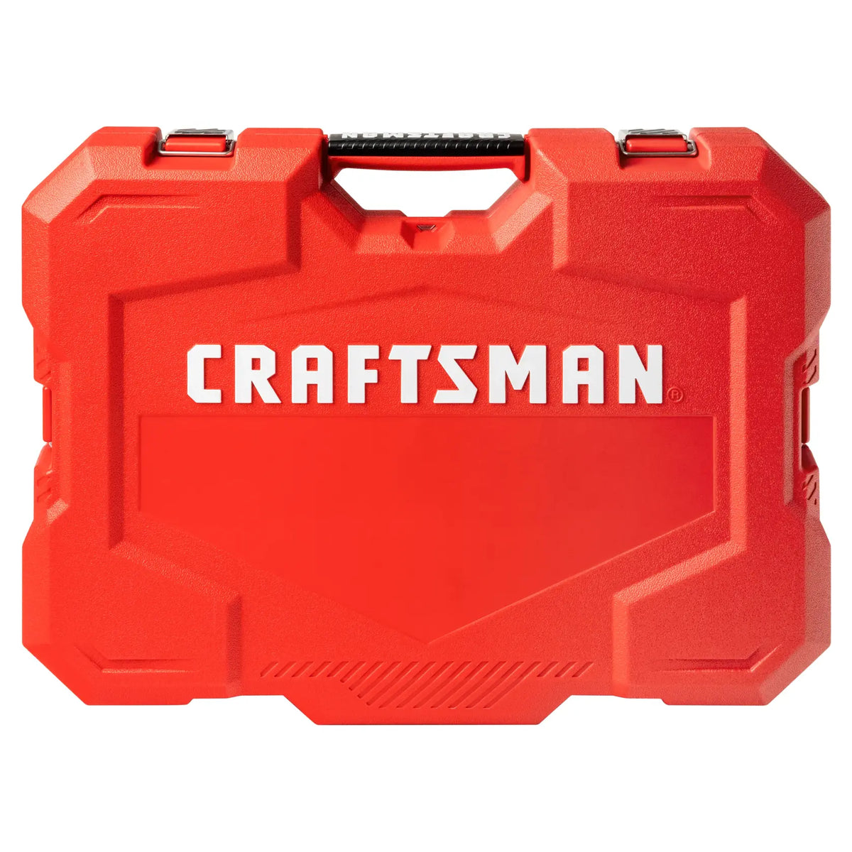 Front view photo of Craftsman red hard tool case with black handle, model CMMT12033L.