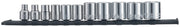 Craftsman socket set CMMT12042 with 11 chrome sockets on black rail, side view, white background.
