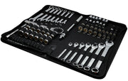 Photo of Craftsman wrench and socket set CMMT12120 in a black carrying case, angled view on white background.