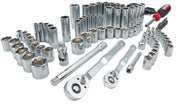 Craftsman CMMT12123 chrome socket and ratchet set with screwdriver, white background angled view.