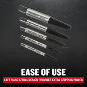 Photo of CRAFTSMAN CMMT14108 graphics showing five left-hand spiral extractors on black background.