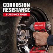 Photo of CRAFTSMAN tool CMMT16080 used on a car wheel, promoting corrosion resistance and black oxide finish.