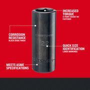 Craftsman 22mm 6-point socket, black oxide finish, vertical front angle, SKU CMMT16085.