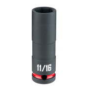 A black 11/16 inch deep impact socket with a red ring near the base, shown upright on a white background.