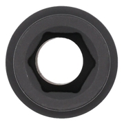 Close-up view of a black hexagonal socket, photographed from above, showing the interior opening and outer circular shape.
