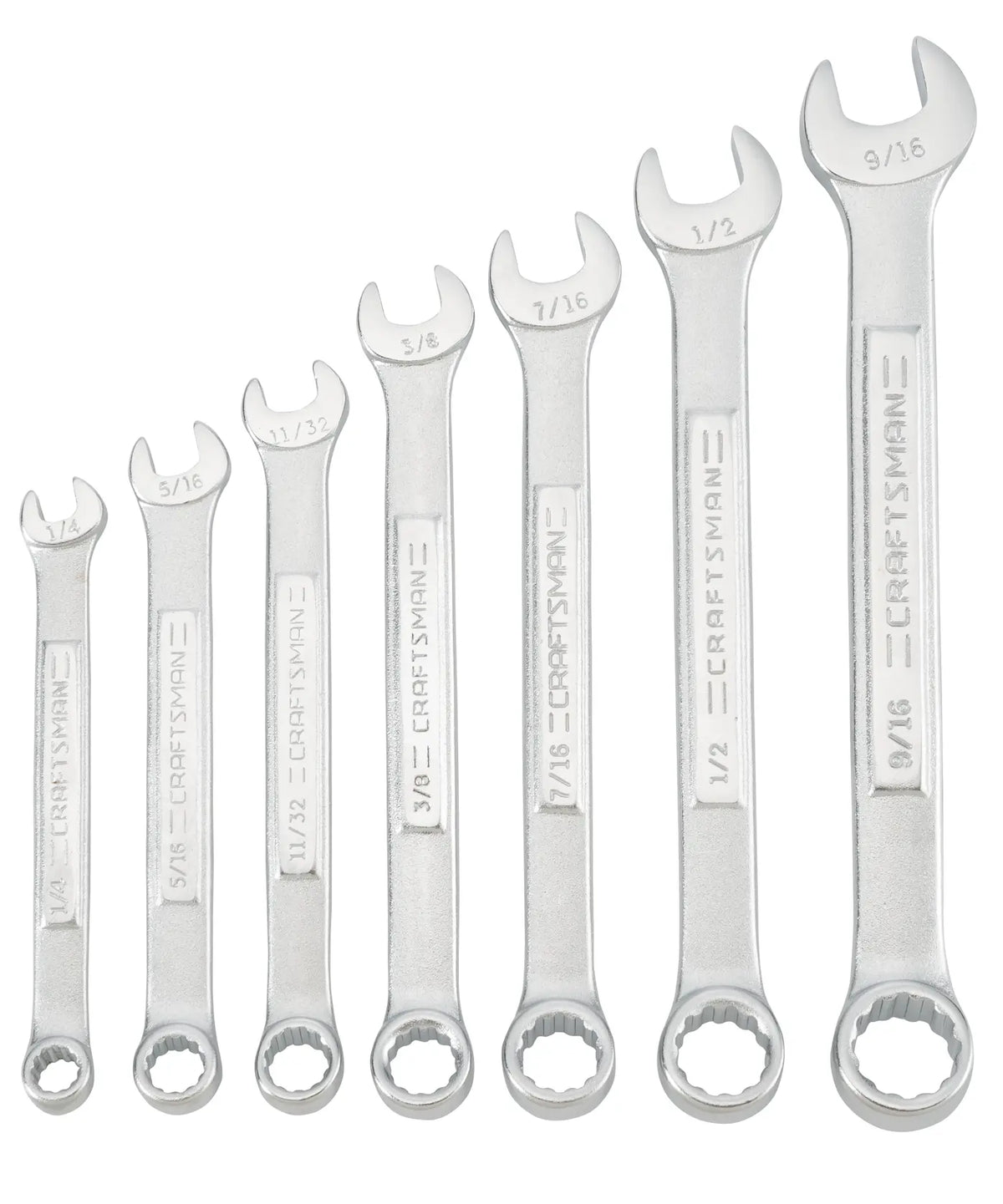 CRAFTSMAN CMMT21085 seven-piece SAE combination wrench set, silver finish, photo front angle on white background.