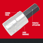 Craftsman socket with chrome finish and large markings, SKU CMMT34447, close-up angle.