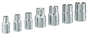 Photo of Craftsman CMMT34570 chrome socket set, seven pieces, front angle, on white background.
