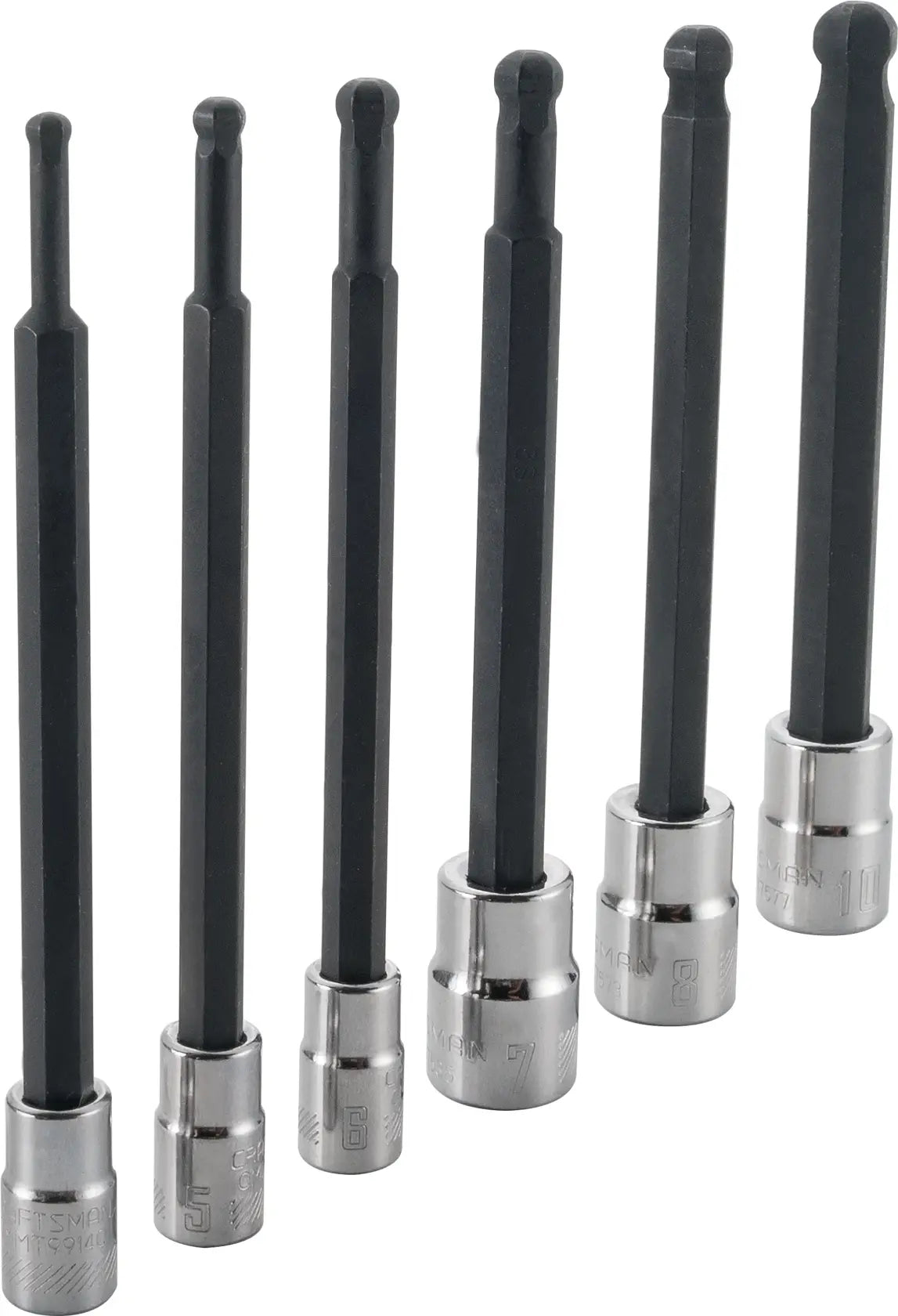 Craftsman CMMT42607 ball hex bit socket set, six pieces, photo on white background.