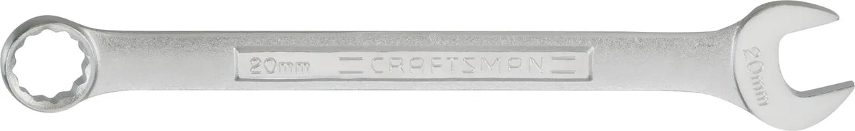 Photo of Craftsman 20mm combination wrench, SKU CMMT42937, silver finish, flat white background, side view.