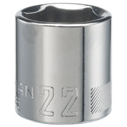 CRAFTSMAN 22 mm chrome socket, SKU CMMT43585, close-up front angle on white background.