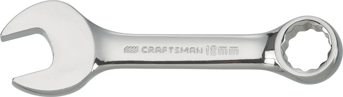 Photo of Craftsman CMMT44119 combination wrench, 18mm, silver finish, horizontal angle on white background.